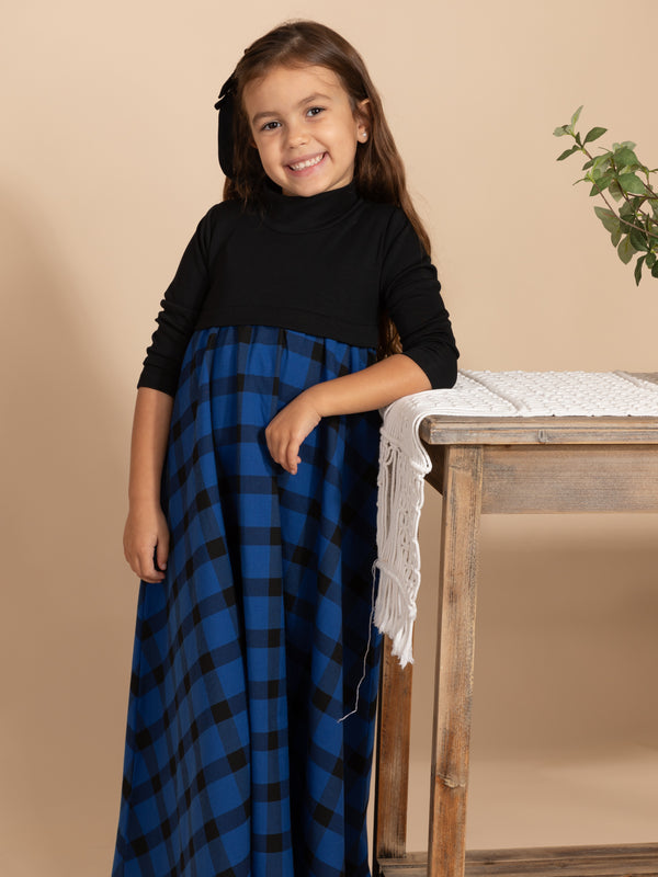 Blue&Black Plaid Maxi Dress