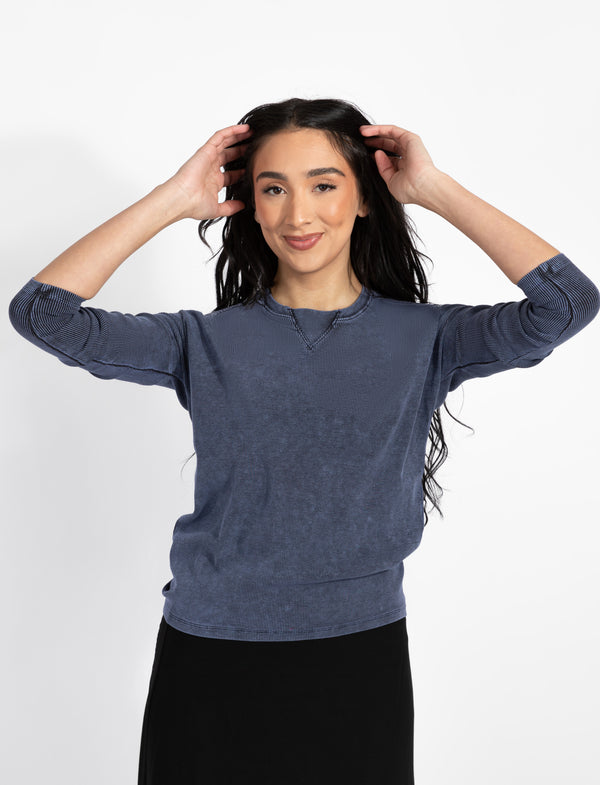 Navy Wash Ribbed Top