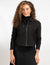 Zip-Front Black Long Sleeve Shirt Jacket With Chest Pockets And A Cropped Fit