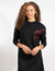 Black Long-Sleeve Top With Burgundy Design On The Left Side