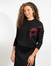 Black Long-Sleeve Top With Burgundy Design On The Left Side