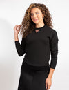 Black Long-Sleeve Top With Pink Neckline Detail For a Chic, Versatile Look