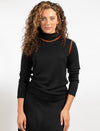 Black Turtleneck Top With Chic Contrast Trim