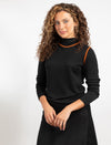 Black Turtleneck Top With Chic Contrast Trim