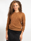 Brown Long-Sleeve Top With Floral Design