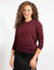Burgundy Long-Sleeve Top With Floral Design