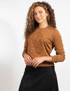 Brown Long-Sleeve Top With Floral Design