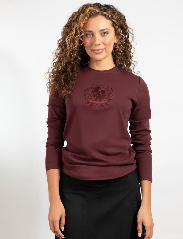 Burgundy Long-Sleeve Top With Embroidered Logo