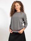 Dark Grey Long Sleeve Top With Stylish Contrast Trim