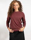 Burgundy Long Sleeve Top With Stylish Contrast Trim