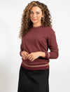 Burgundy Long Sleeve Top With Stylish Contrast Trim
