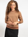 Camel Long Sleeve Top With Stylish Contrast Trim