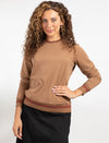 Camel Long Sleeve Top With Stylish Contrast Trim