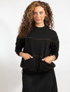 Black Long Sleeve Top With Contrast Stitch Detail And Front Pocket