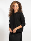 Black Long Sleeve Top With Contrast Stitch And Dual Front Pockets