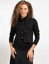 Black Button-up Crop Top With Long Sleeves And Chest Pocket Detail