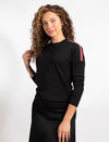 Black Long-Sleeve Top With Red And Silver Shoulder Stripes