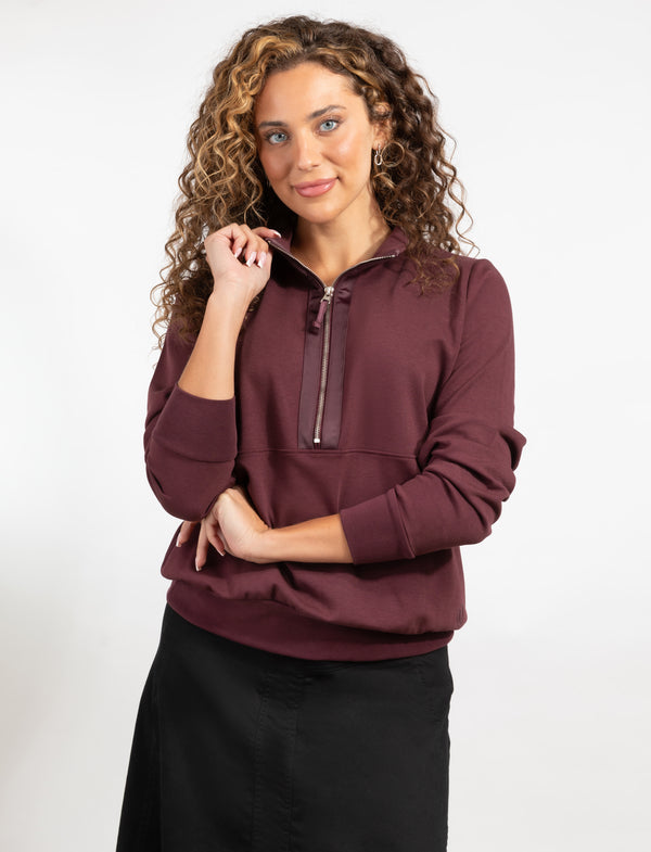 Burgundy Half Zip Pullover With Modern Relaxed Fit