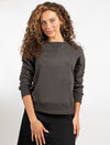 Dark Grey Long-Sleeve Top With Embroidered Floral Design