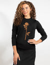 Black Long-Sleeve Top With Brown Floral Design