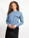 Moonlight Blue Top With Statement Flap Pockets And a Sleek, Modern Fit