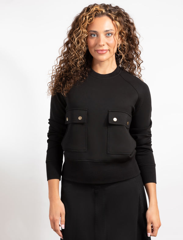 Black Long-Sleeve Top With Double Pocket