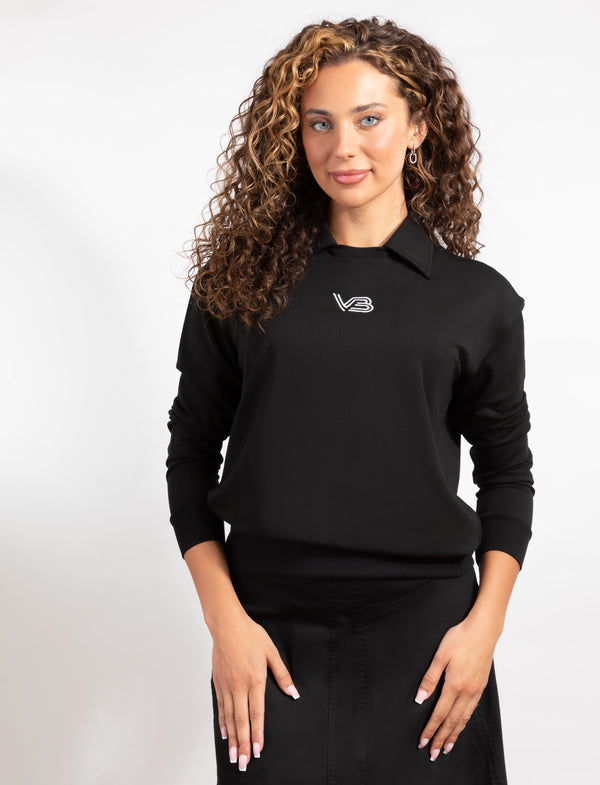 Black Long-Sleeve Top With Embroidered VB Logo
