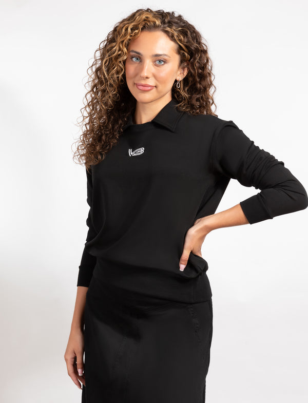 Black Long-Sleeve Top With Embroidered VB Logo