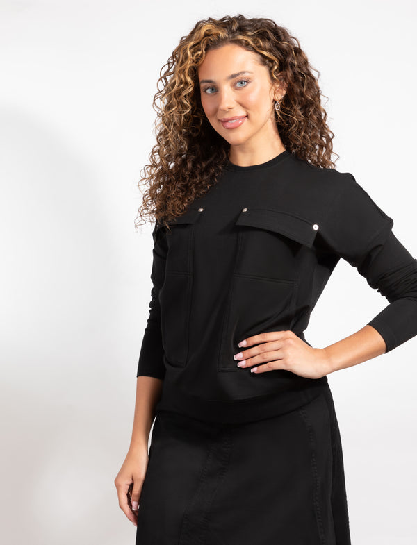 Black Long-Sleeve Top With Four Pockets