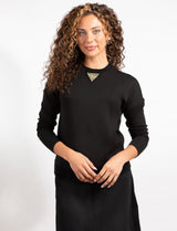 Black Long-Sleeve Top With Gold Neckline Detail