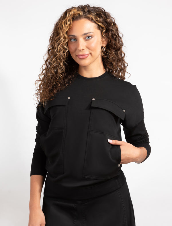 Black Long-Sleeve Top With Four Pockets