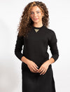 Black Long-Sleeve Top With Gold Neckline Detail For a Chic, Versatile Look