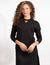Black Long-Sleeve Top With Gold Neckline Detail For a Chic, Versatile Look