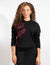 Black Long-Sleeve Top With Burgundy Design