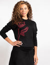 Black Long-Sleeve Top With Burgundy Design