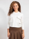 Cropped Ivory Long-Sleeve Top With Double Pocket