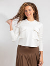 Cropped Ivory Long-Sleeve Top With Double Pocket