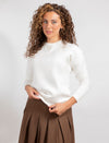 Ivory Long-Sleeve Top With Silver Neckline Detail For a Chic, Versatile Look