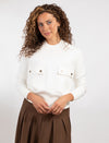 Ivory Long-Sleeve Top With Double Pocket
