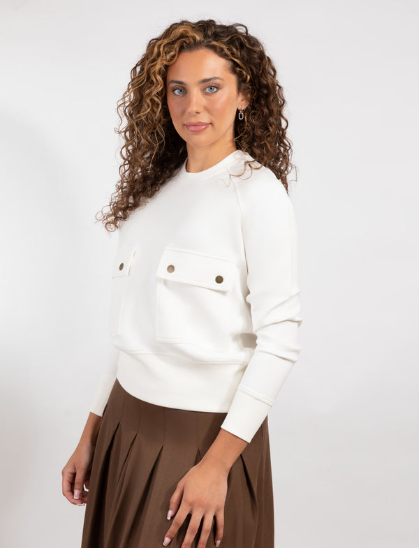 Ivory Long-Sleeve Top With Double Pocket