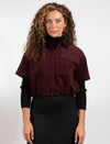 Burgundy Short-Sleeve Button-Up With Front Pockets And Drawstring Hem