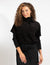 Button-Front Black Short Sleeve Shirt Jacket With Large Chest Pockets And A Cropped Hem