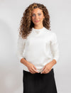 Ivory Long-Sleeve Top With Silver Neckline Detail For a Chic, Versatile Look