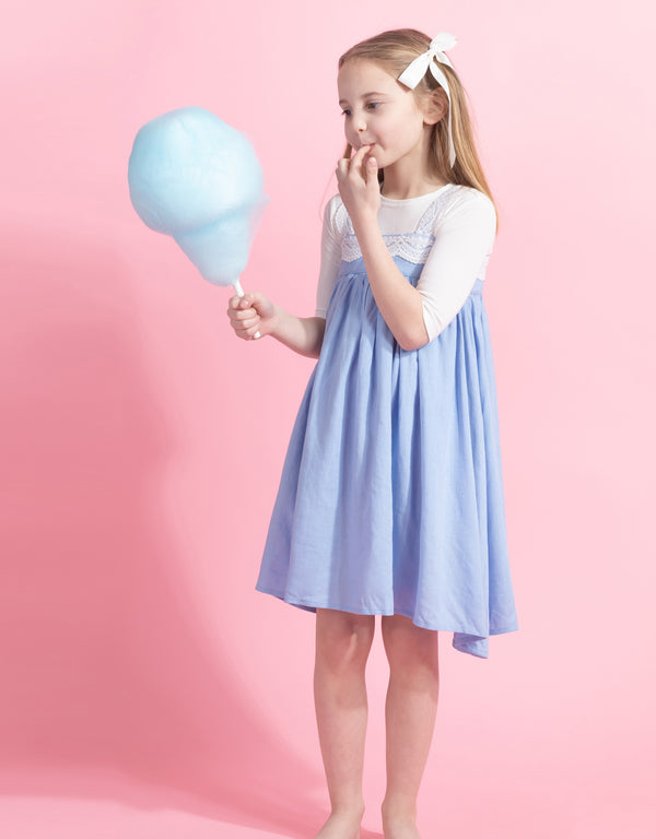 Girls Long or Short Lace Trimmed Jumper Light Blue