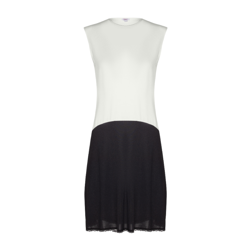 FK314 - sleeveless shell slip, with adjust-a-neck-Full Slips-Ivory/Black-43"-30-Gemsli Intimates