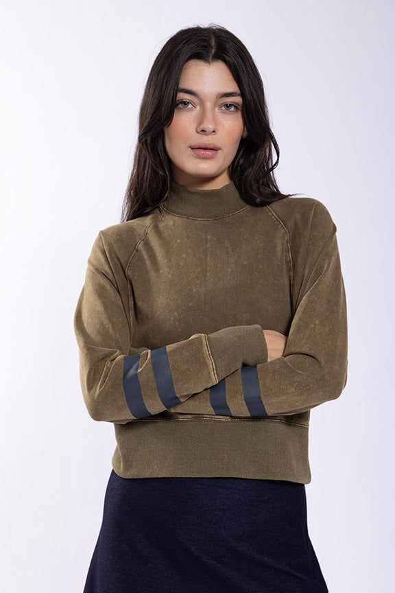 Olive Stripe Detail Sweatshirt