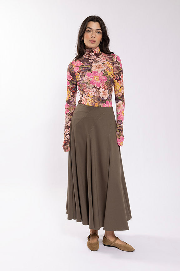 Olive Diagonal Paneled Skirt