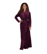 Ultra Soft Plush Velour Belted Shawl Collar Wrap Robe Burgundy