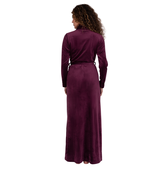 Ultra Soft Plush Velour Belted Shawl Collar Wrap Robe Burgundy