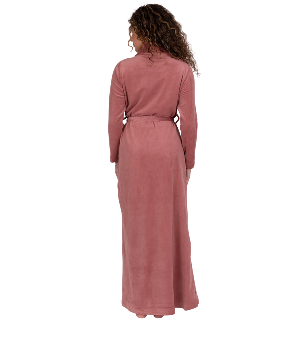 Ultra Soft Plush Velour Belted Shawl Collar Wrap Robe Cinnamon Pink